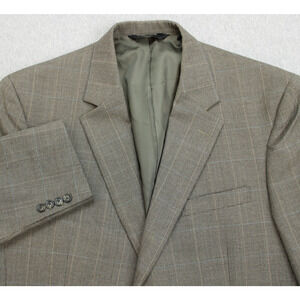 Jos A Bank Blazer Mens 44R Plaid Windowpane Wool Blend 2 Button Single Breast